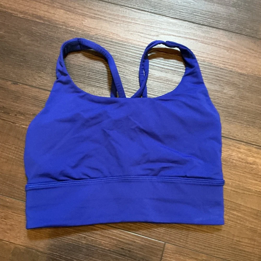 Lululemon Energy Bra Longline Blue Larkspur Strappy Back 4 Workout Yoga LW2EBBS
